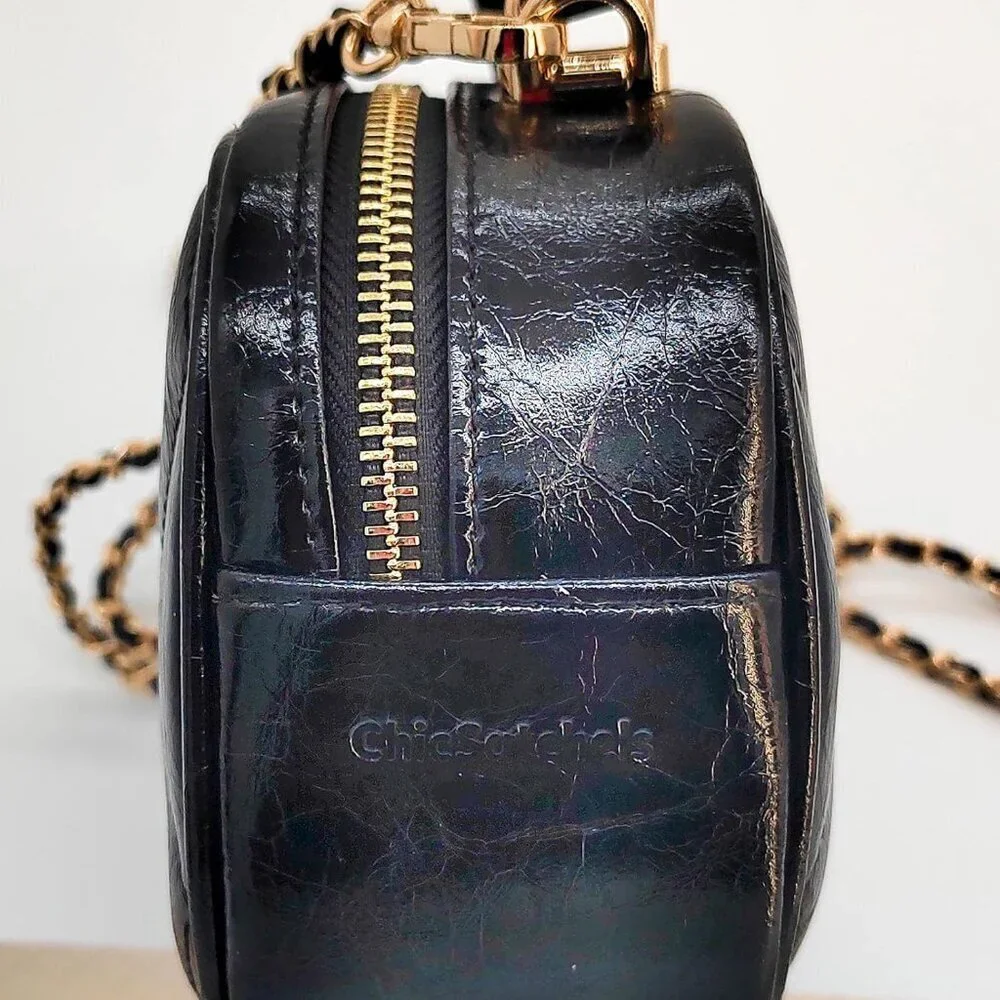 Genuine Leather Crossbody Bag Small Compact Adjustable Chain for Women